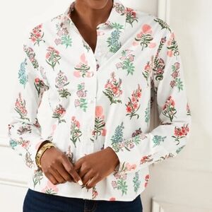 Talbots Women's Poplin Short Shirt Floral Radiance Colorful Feminine Cotton XL